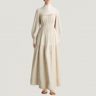Beige Victorian style long-sleeved dress