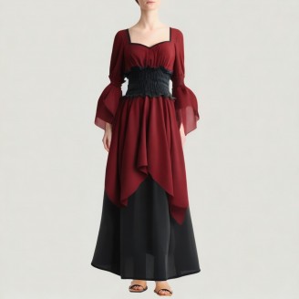 Renaissance-Style Red Vintage Maxi Dress