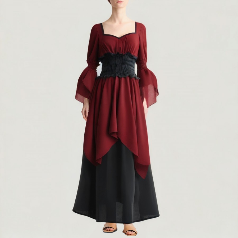 Renaissance-Style Red Vintage Maxi Dress