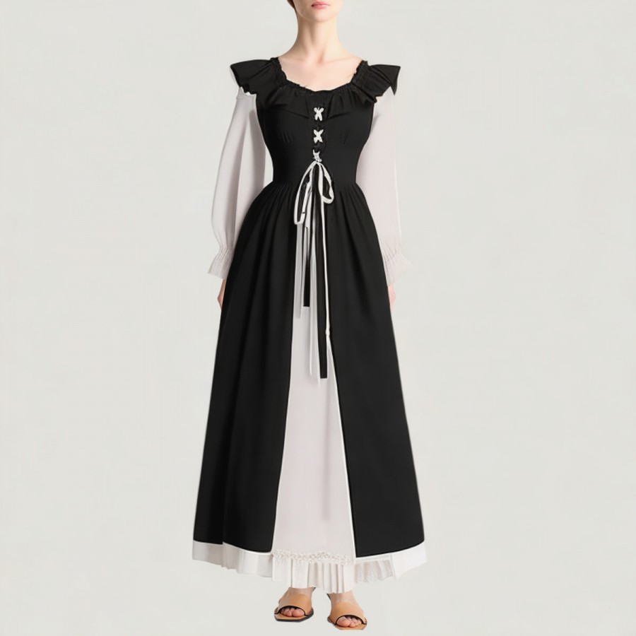 medieval lady's ruffled long skirt