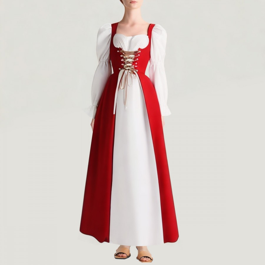 Puff-sleeved lace-up maxi dress