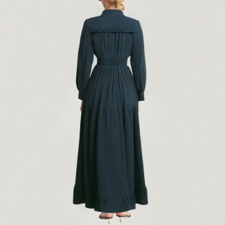 Retro button placket solid color A-line skirt