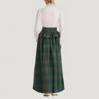 Retro plaid Victorian style long-sleeved dress