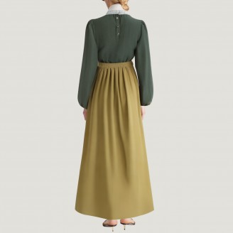 Retro puff sleeve women's long dress set