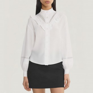 Vintage lace ruffle pure cotton women's shirt