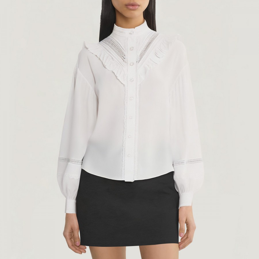 Vintage lace ruffle pure cotton women's shirt