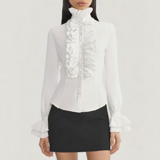 Victorian lace ruffled high-neck Lolita shirt