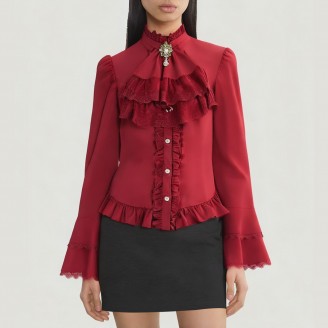 Victorian-style ruffled high-neck Lolita blouse