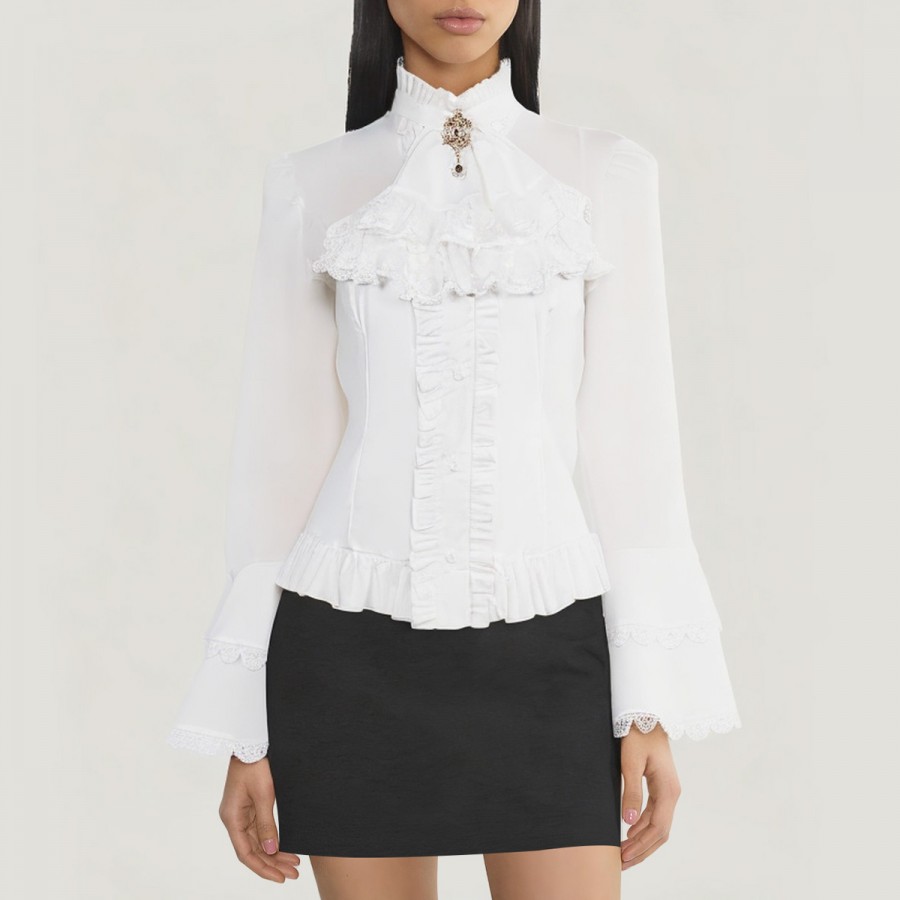 Women's Gothic Shirt with Ruffled Lotus Collar