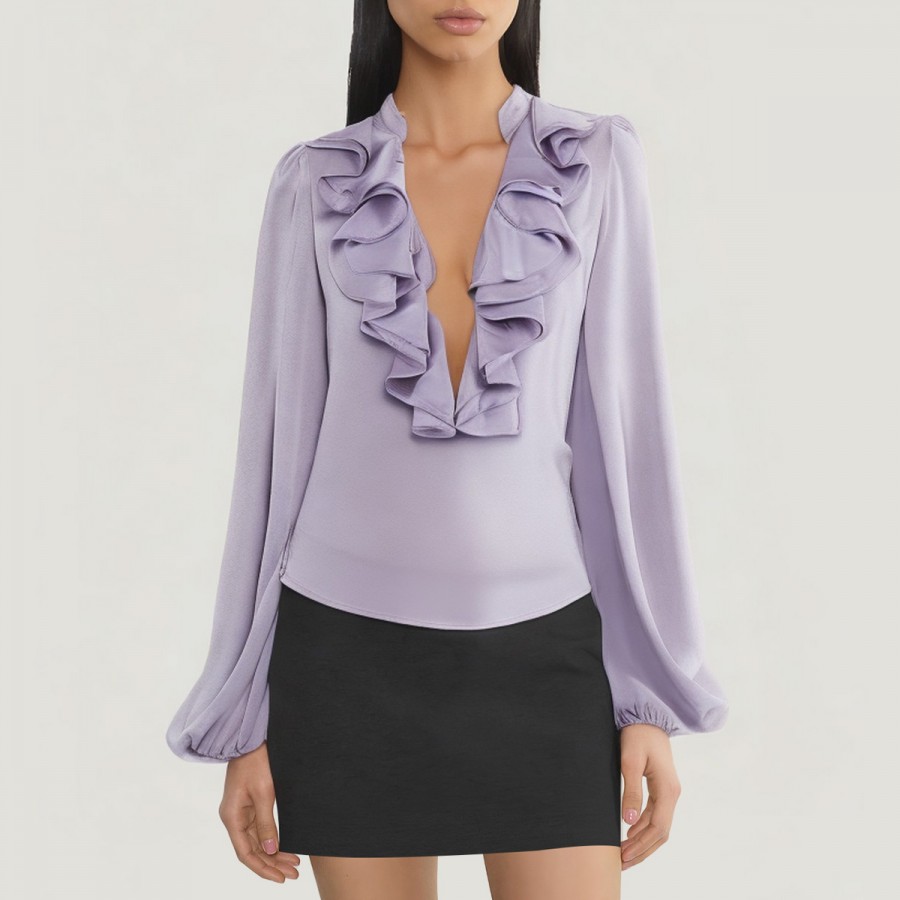 High-neck lace ruffle shirt