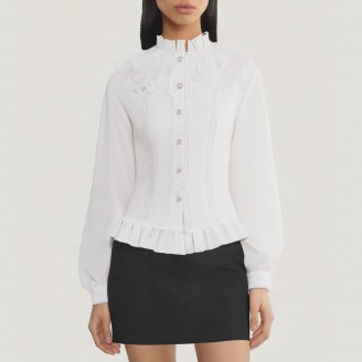 High-neck lace ruffle women's blouse