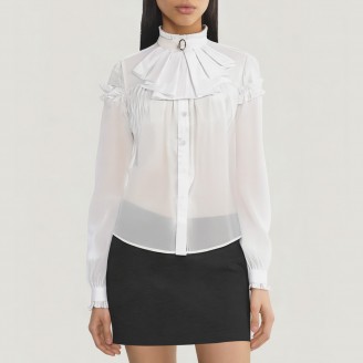 Long-sleeved lace ruffle women's blouse