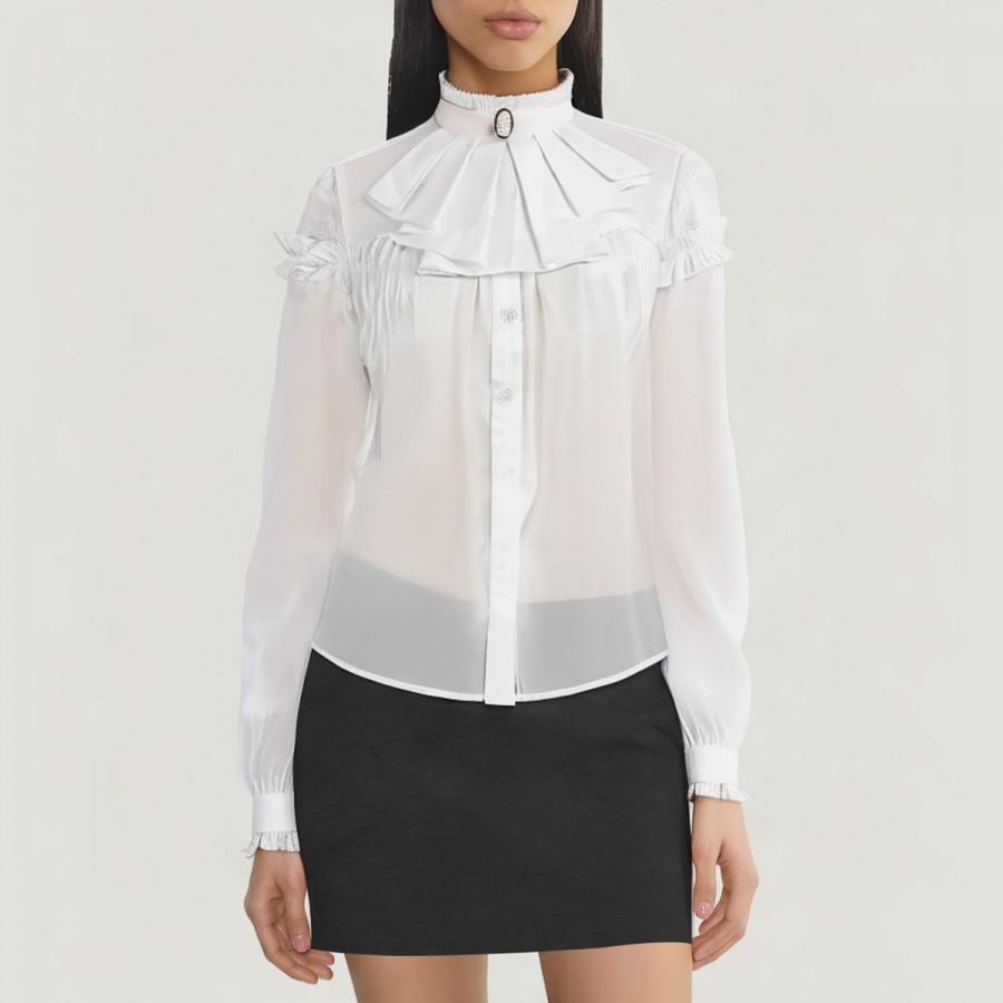 Long-sleeved lace ruffle women's blouse