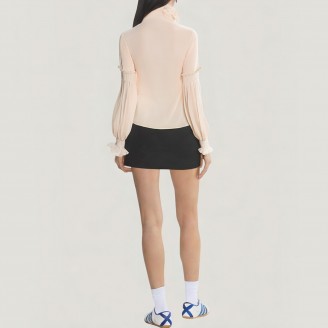 Retro stand-up collar lace puff sleeve shirt