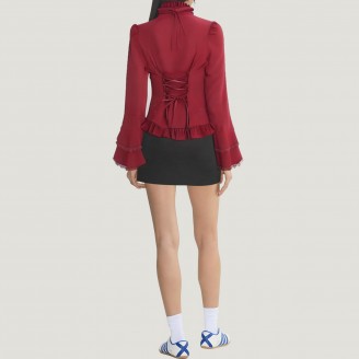 Victorian-style ruffled high-neck Lolita blouse