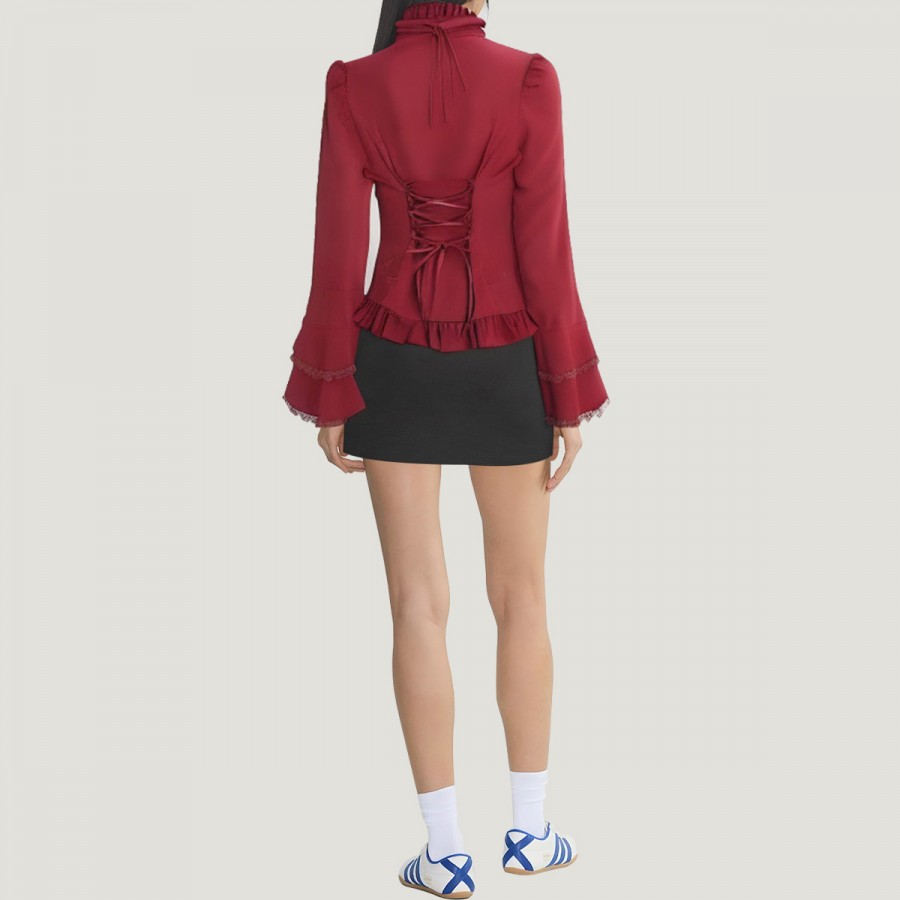 Victorian-style ruffled high-neck Lolita blouse