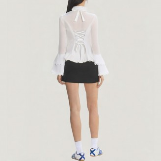 Women's Gothic Shirt with Ruffled Lotus Collar