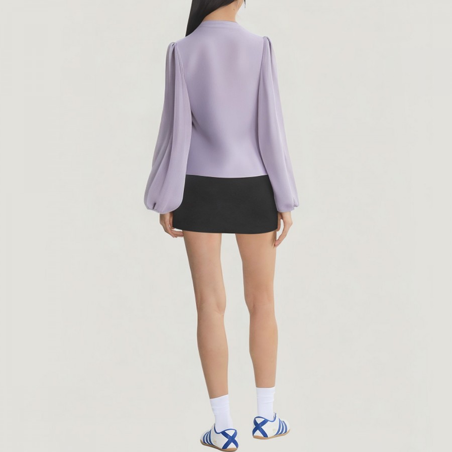 High-neck lace ruffle shirt