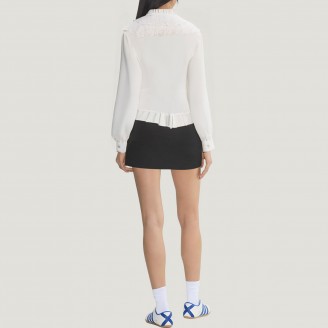 High-neck lace ruffle women's blouse