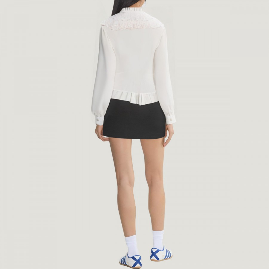 High-neck lace ruffle women's blouse