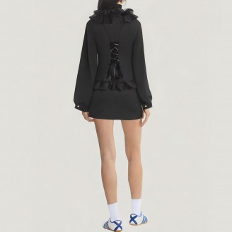 High-neck lace ruffle chiffon women's blouse