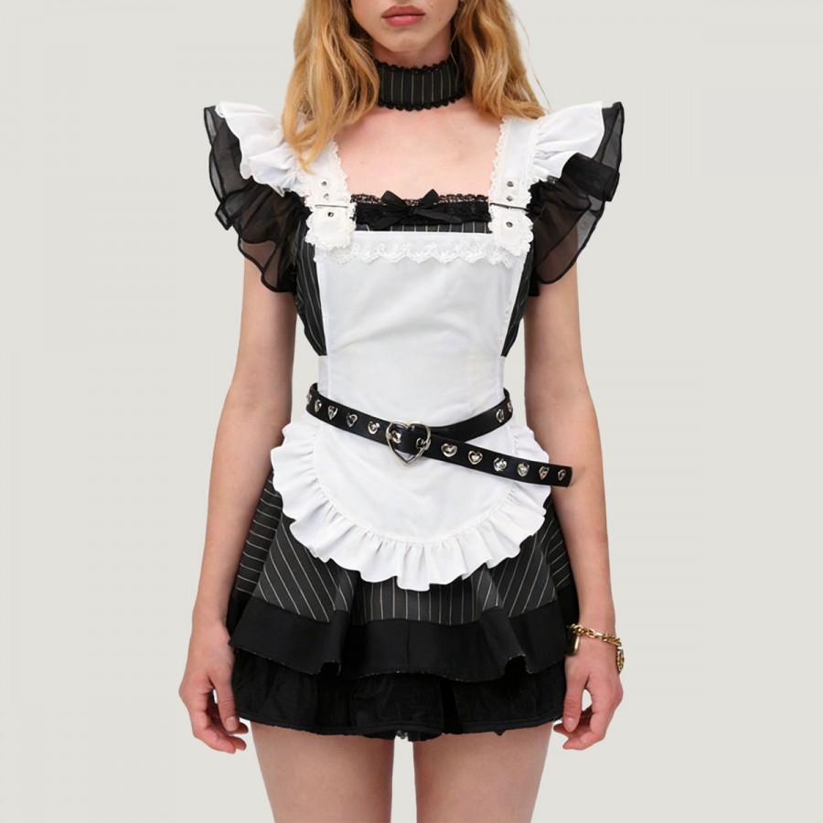 Retro black and white Lolita maid dress set
