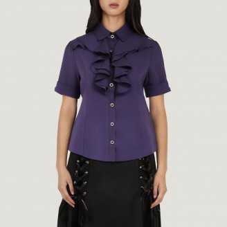 Ivory white drop collar short-sleeved chiffon blouse