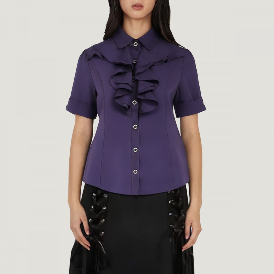 Ivory white drop collar short-sleeved chiffon blouse