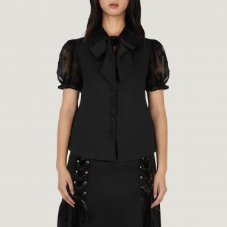 Retro bow-tie short-sleeved office shirt