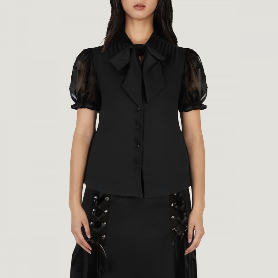 Retro bow-tie short-sleeved office shirt