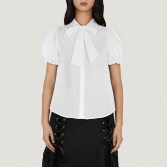 Retro bow puff sleeve shirt