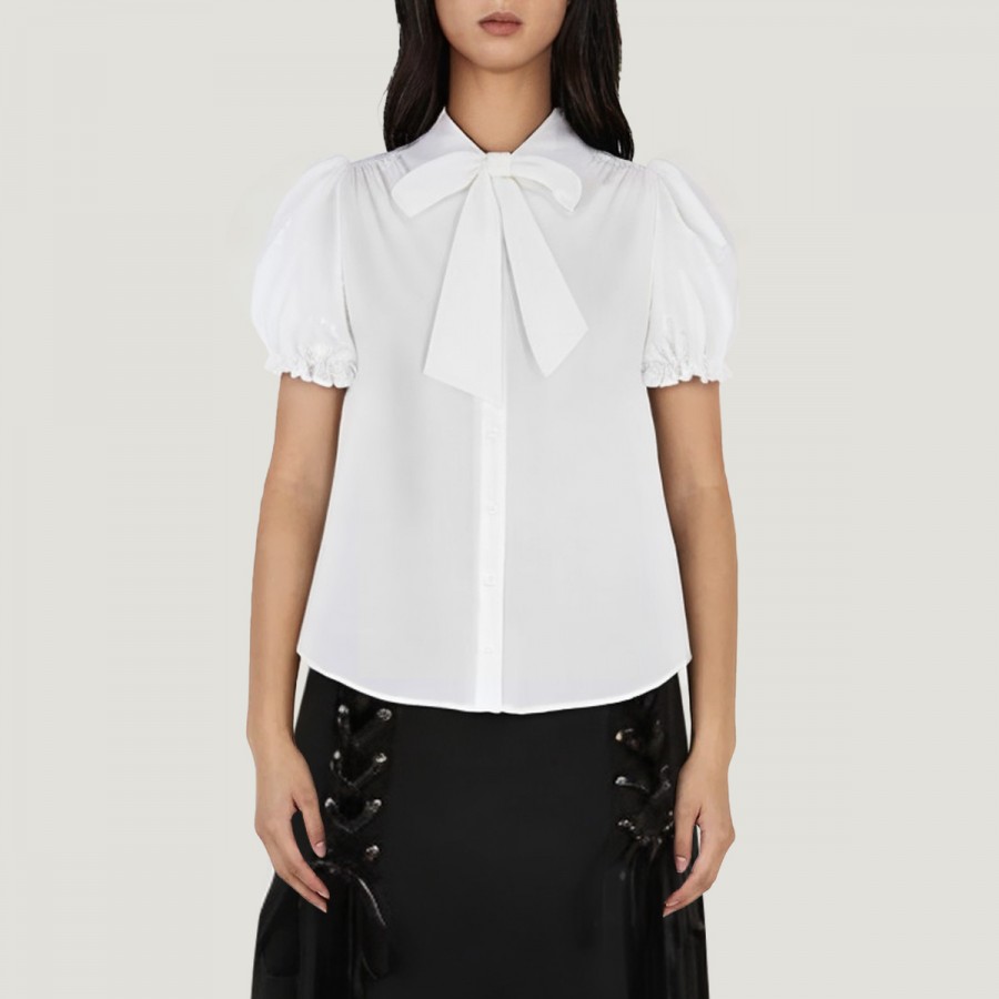 Retro bow puff sleeve shirt