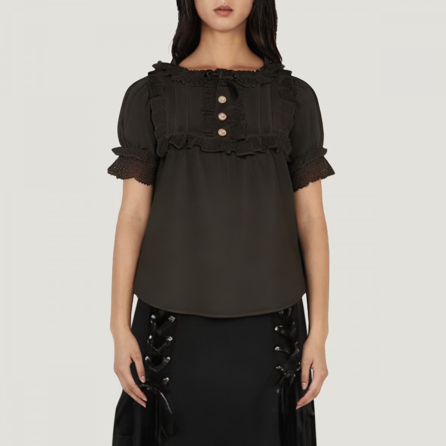 Sweet retro ruffled puff sleeve shirt