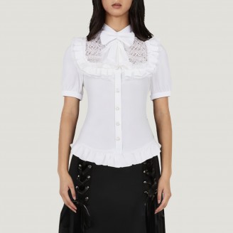 High-necked ruffled gothic long-sleeved shirt