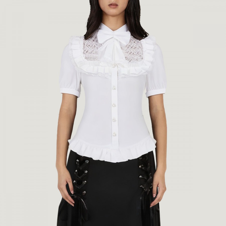 High-necked ruffled gothic long-sleeved shirt