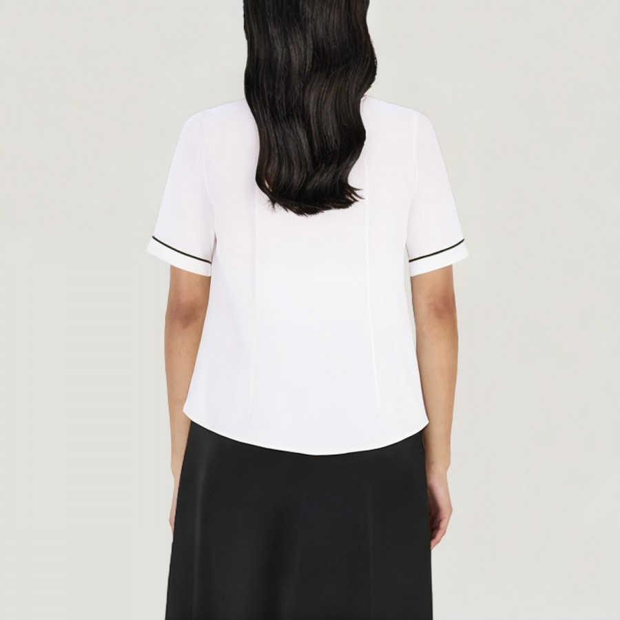 Ivory White Elegant Draped Neck Chiffon Blouse