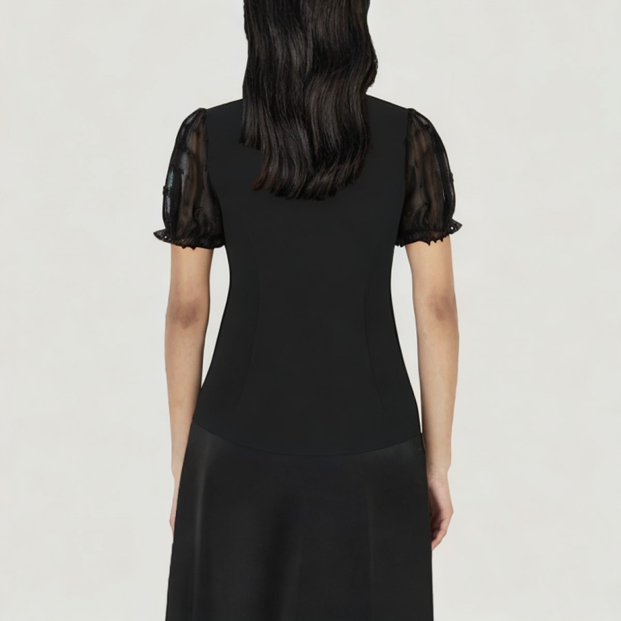 Retro bow-tie short-sleeved office shirt