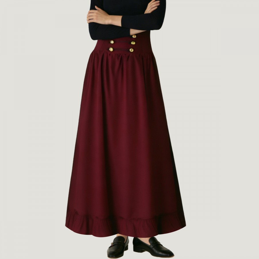 High-waisted ruffled pleated maxi skirt