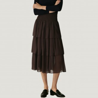 Retro-style pleated stretch high-waisted A-line skirt