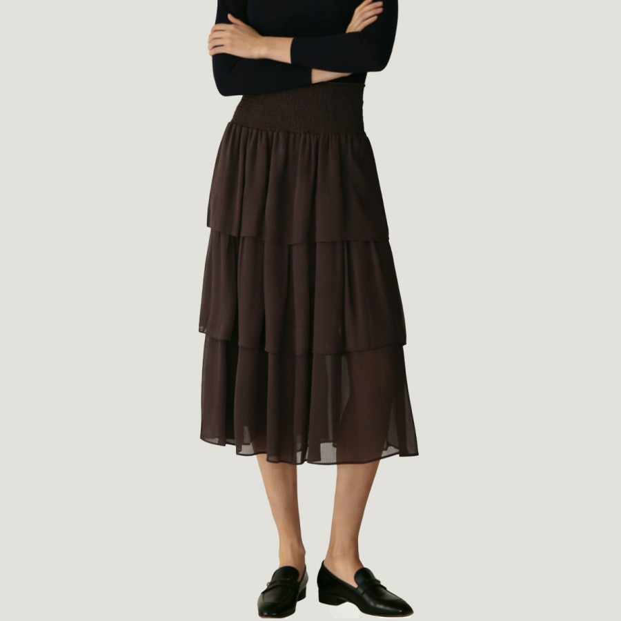 Retro-style pleated stretch high-waisted A-line skirt