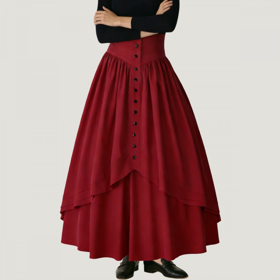 Retro high-waisted multi-layered flowing long skirt