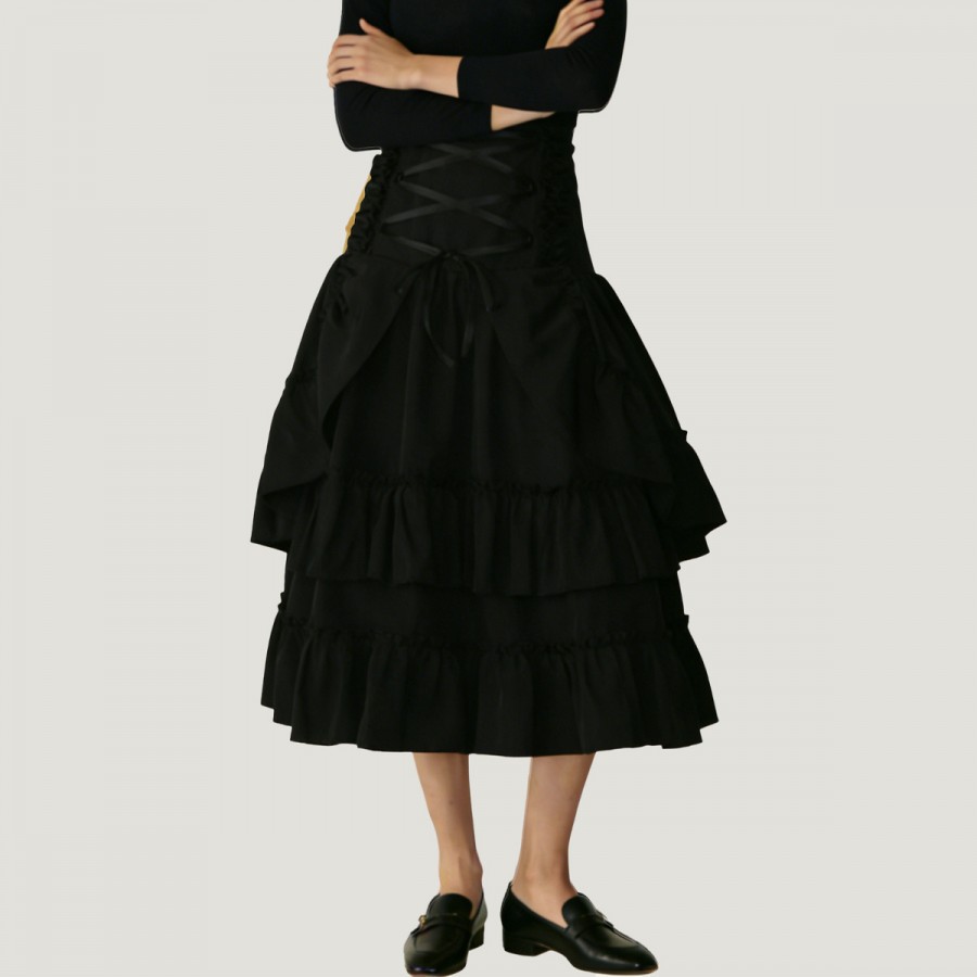 Gothic steampunk high-waisted lace pleated dress