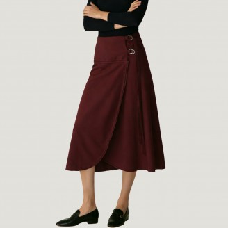 Solid color A-line casual skirt with button decoration