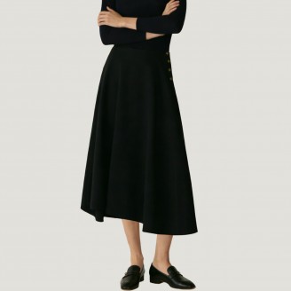 Solid color A-line midi skirt with button placket