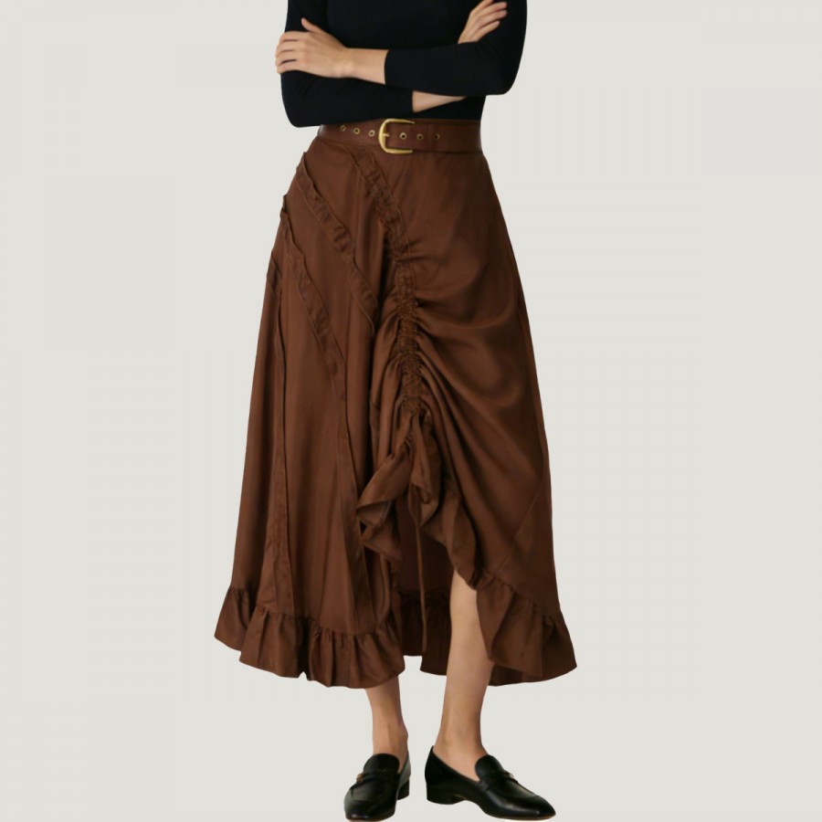 Retro Ruffled High-Waisted A-Line Maxi Skirt