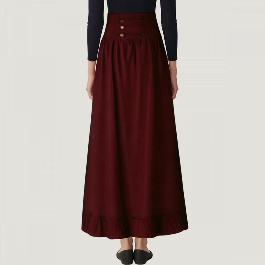 High-waisted ruffled pleated maxi skirt