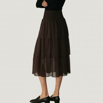 Retro-style pleated stretch high-waisted A-line skirt