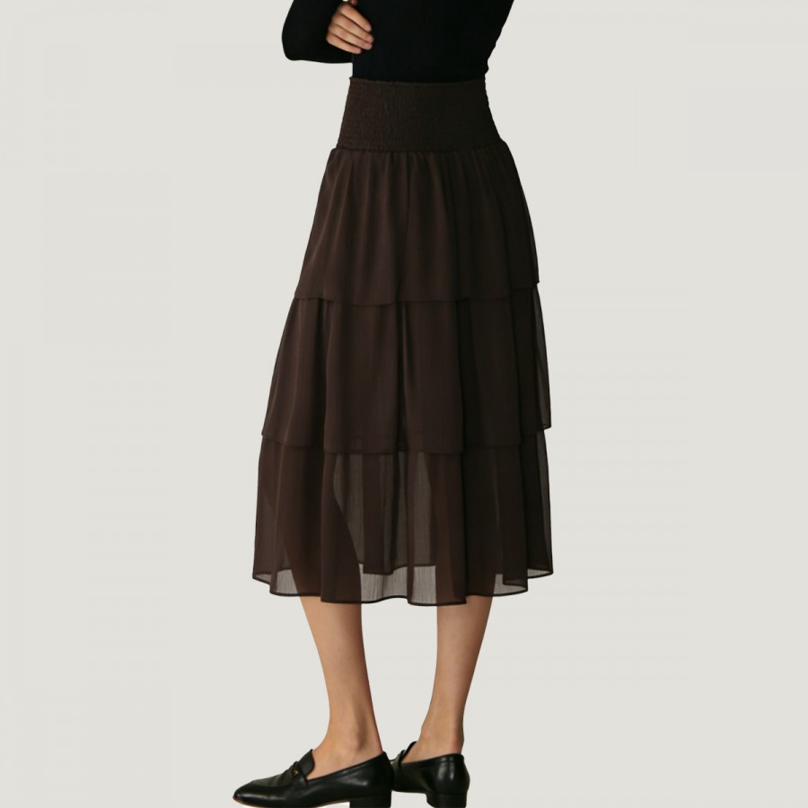 Retro-style pleated stretch high-waisted A-line skirt