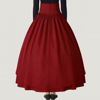 Retro high-waisted multi-layered flowing long skirt