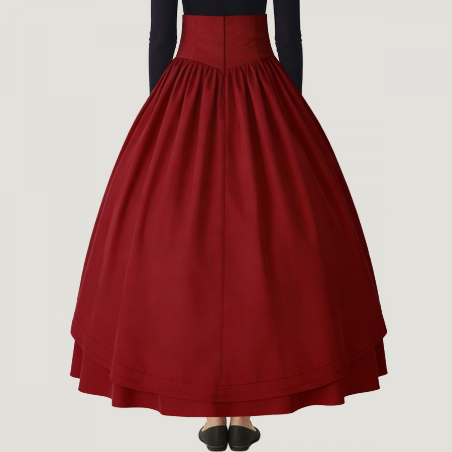 Retro high-waisted multi-layered flowing long skirt